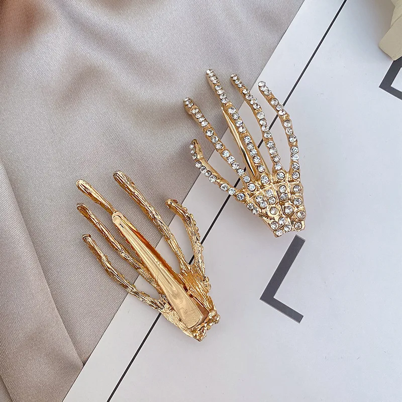 

Hair Clip for Halloween Skeleton Hand Hair Pins Rhinestone Shine Headdress Duckbill Clips Personality Hair Accessories Barrettes