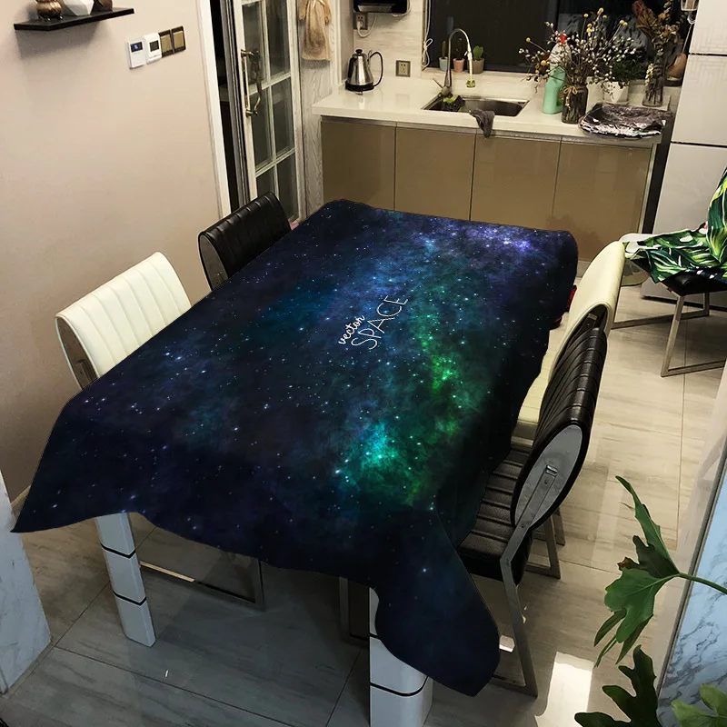 Galaxy Blue Starry Universe Space Mysterious Nebula Ornaments Elastic Tablecloth Cafe Decorations Party Home Decor Table Cover | Дом и сад