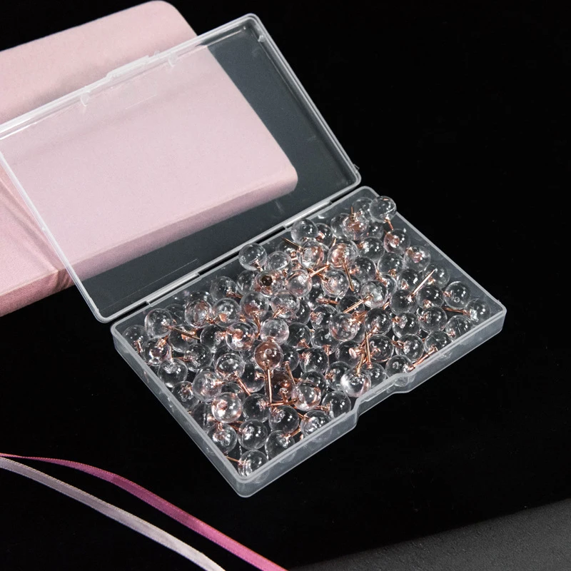 100 шт. розовое золото нажимные штифты прозрачный пластик круглая головка карта