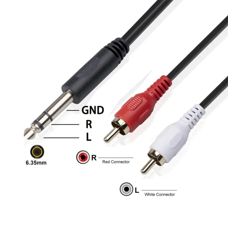 

1PC Audio Cable 6.35 Male To Double RCA Male Audio Cable Connects Audio Devices With The Plugs Audio Port To AV For Mixer