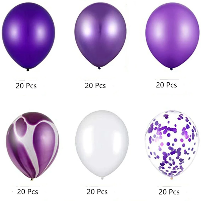 

120Pcs 12 Inch Purple Metal Latex Balloons Confetti Air Balloons Package & 1 Pcs High Pressure Shower Head