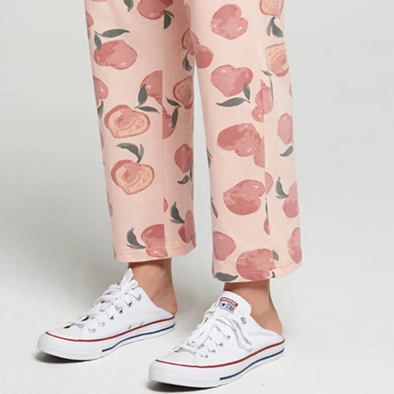 

Women Sleep Bottoms Print Sweet Loose Straight Homewear Female Cotton Elastic Waist Daily Soft Korean Style Ins Chic Lovely New