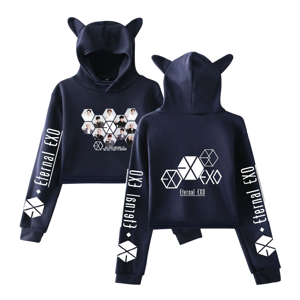 EXO Корейская Команда печать кошачьими ушками толстовка с капюшоном модная Милая
