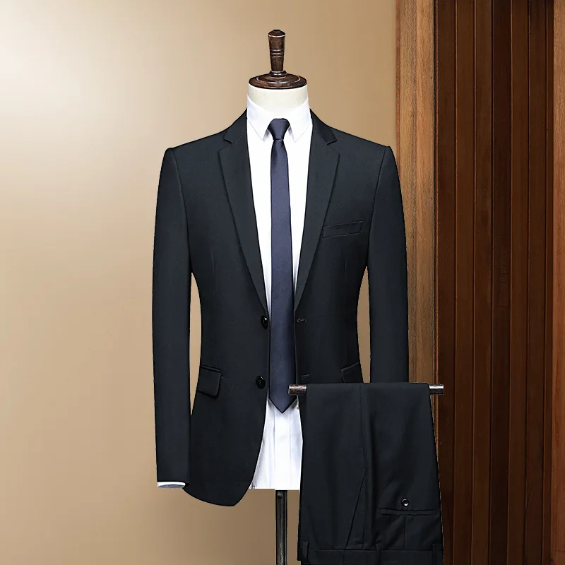 

2020 men pure color business two-button suit young cultivate one's morality dress professional wedding suit two pieces