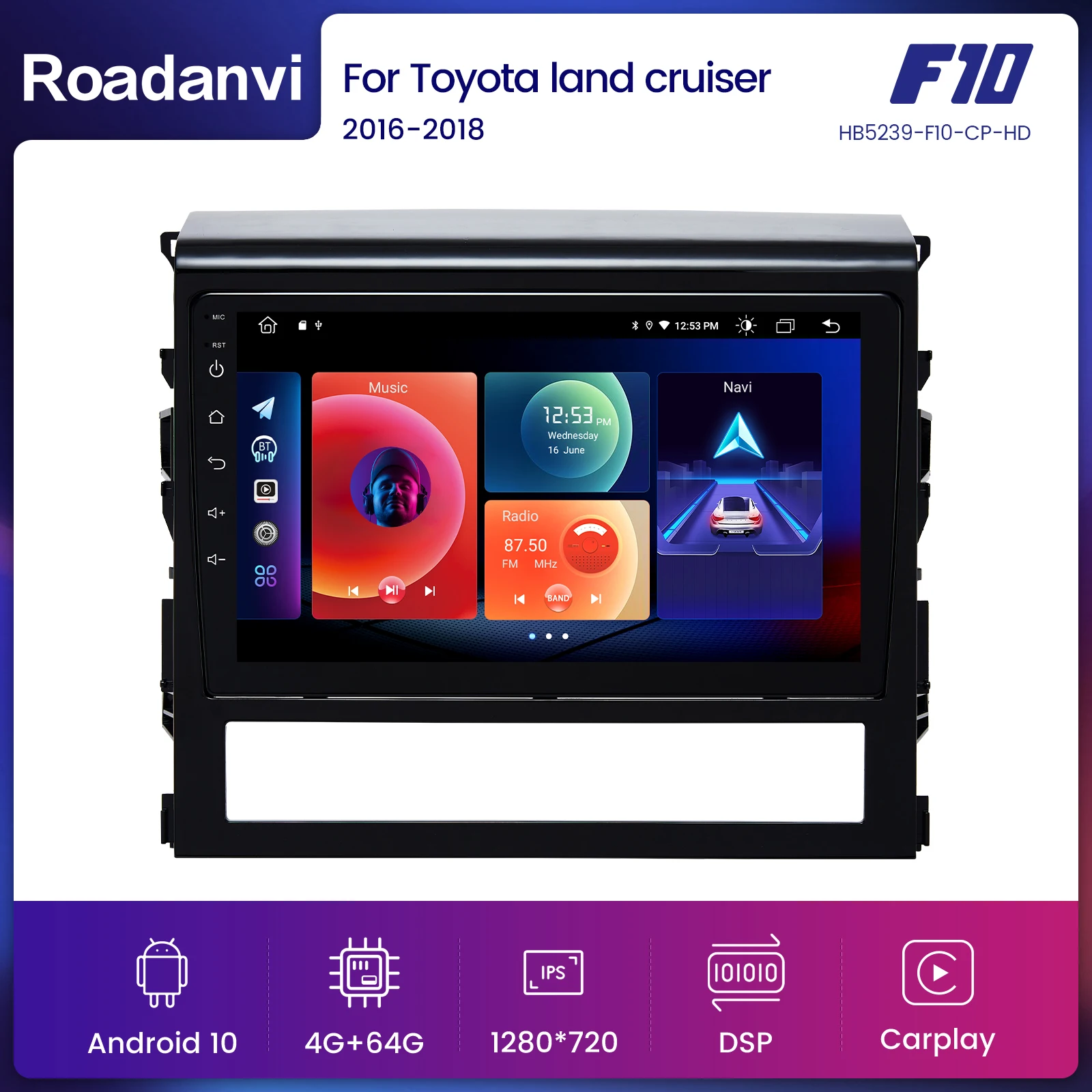 

Roadanvi For Toyota land cruiser 2016 2017 2018 Car Radio Android Auto Carplay 9" IPS Touch Screen Navigation IPS GPS DPS BT5.0