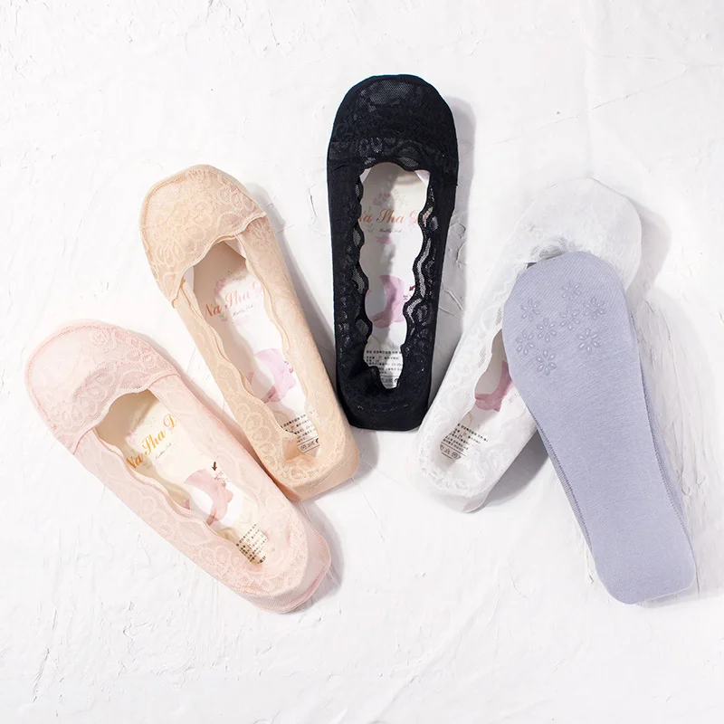 

Huihuichang Large Size Ship Socks Summer Thin Women's All Cotton Large Size Lace Invisible Socks