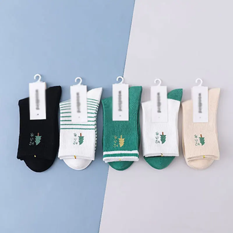 Женские полосатые сосновые носки-трубы средней высоты в стиле Харадзюку Гольфы