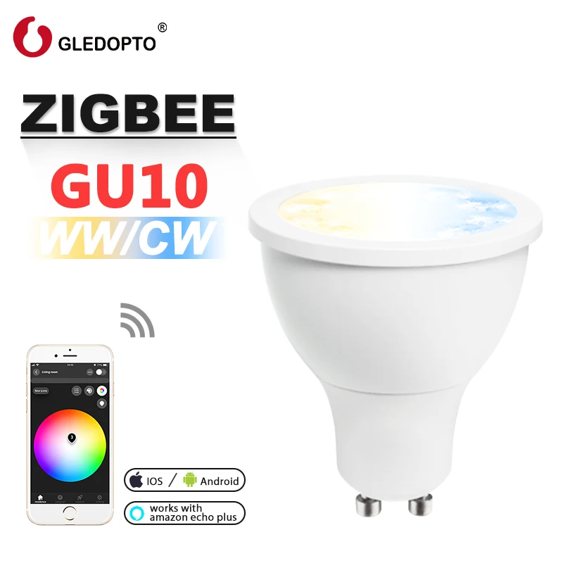 

G светодиодный OPTO zigbee ww/cw диммер GU10 bulu Светодиодный прожектор 5W ZLL smart APP управления AC100-240V с холодным и теплым белым светом для многократного п...