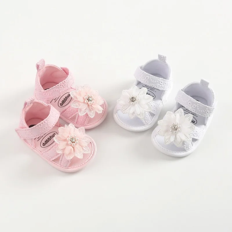 

Baby Girl Bow Sandals Flat Heels Toddler Kids Summer Party Wedding Flower Pearls Sandals Shoes