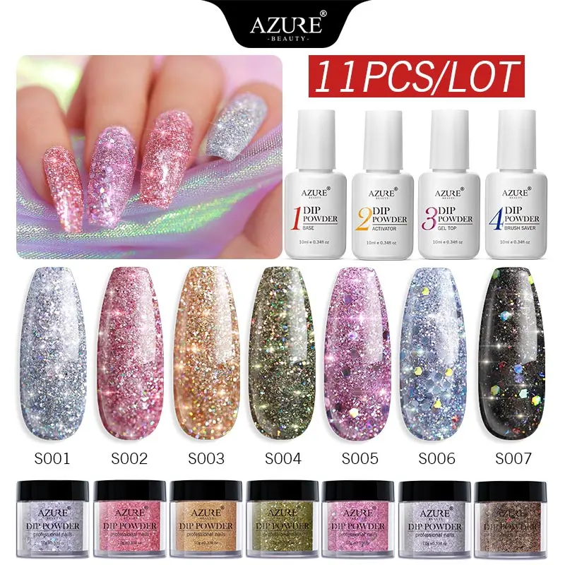 Лазурная красота 11 шт./лот блестящая пудра набор для ногтей голографическая