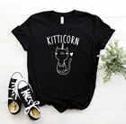 Женская футболка с принтом котенка, единорога, кота, Повседневная хлопковая хипстерская смешная футболка для девочек