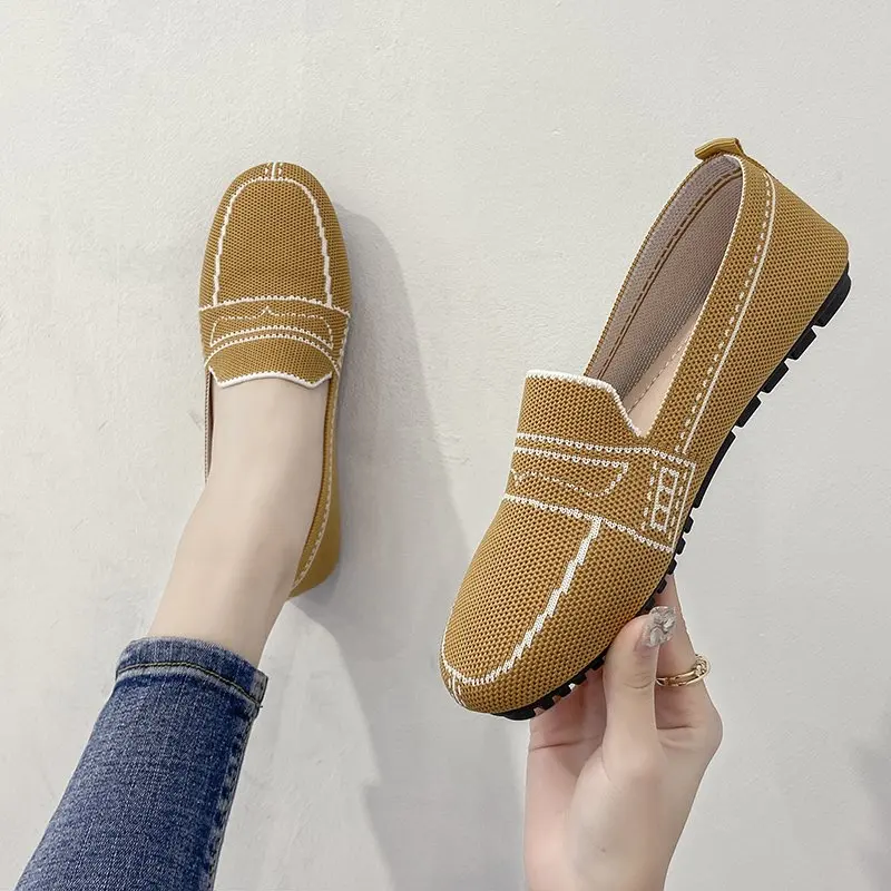 

Stretch Knit Fabric Shoes Spring Summer New Women Flat Heel Anti Skid Ballet Flats Shoes Slip On Breathable Loafer Female