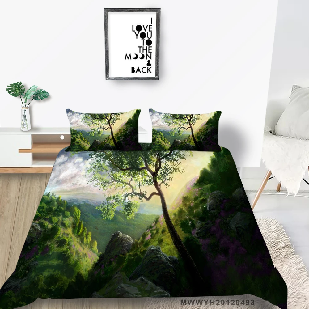 Комплект постельного белья с 3d-изображением гор винтажная мягкая пододеяльник