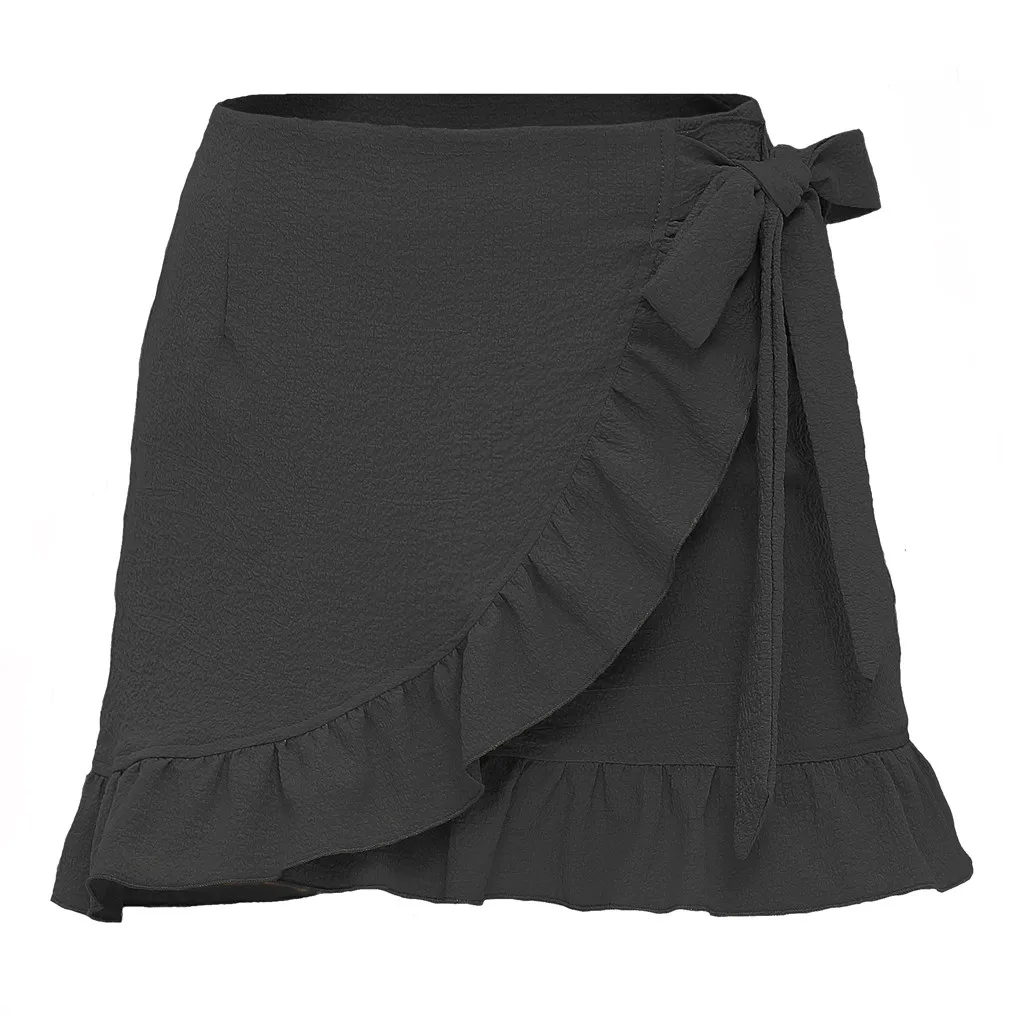 

women's Skirts Fashion Solid High Waist Skirts Cotton Women Casual Ruffled Zipper Short A-Line Skirts Mini Dress Saias Mulher