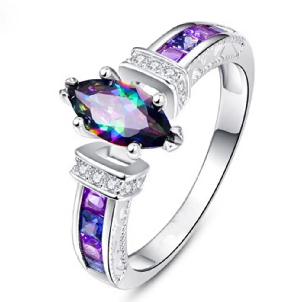 

Hot Sales Women Fashion Multicolor Marquise Cut Cubic Zirconia Inlaid Finger Ring Jewelry