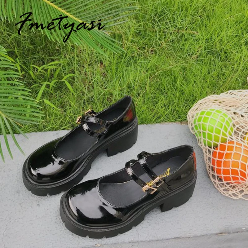 Mary Janes Lolita Women Shoes Fashion Patent Leather Platform JK Uniform Heels Comfortable College Style Girl Student Pumps