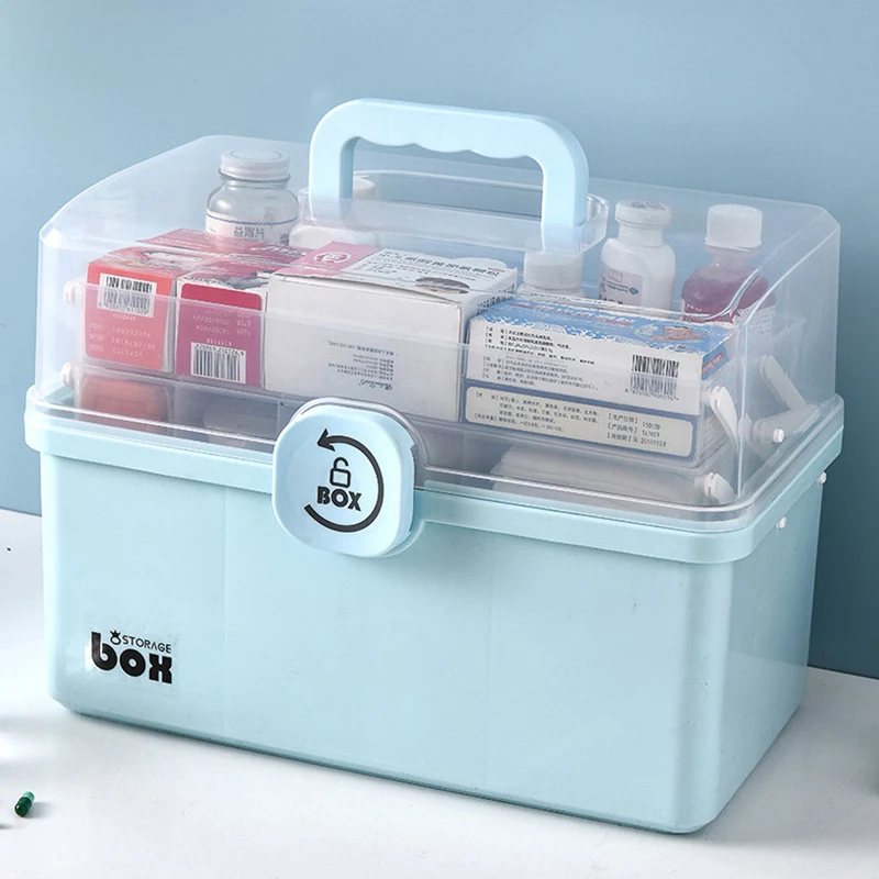 

Newly 3/2 Layer Portable First Aid Kit Storage Box Plastic Multi-Functional Family Emergency Kit Box with Handle