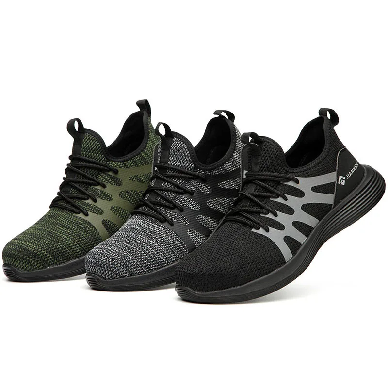 

New fashion flying woven mesh men's safety shoes indestructible protective shoes anti-smashing anti-piercing work shoes sneakers