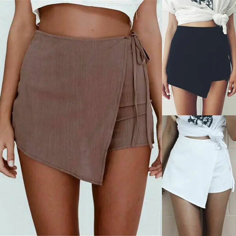 

Fashion Women's Sexy Solid Color Lace Up Casual Shorts Summer Holiday Streetwear White Black Brown Shorts Women Clothes