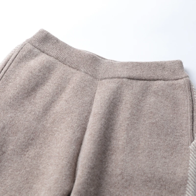 Женские трикотажные брюки из 100% шерсти плотные свободные длинные с узором в