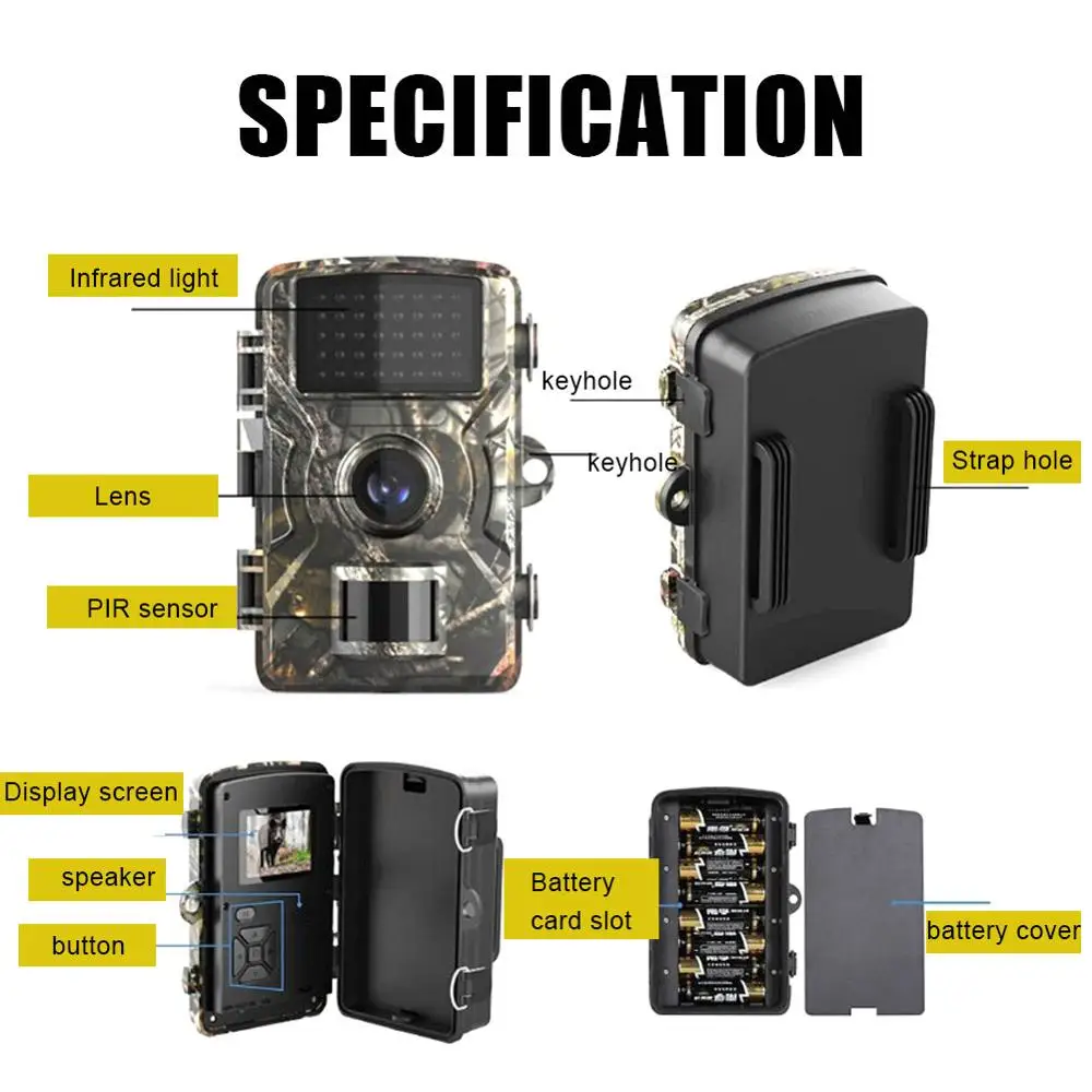 DL-100 Trail Camera Forest 12MP 1080P Wildcamera Tracing Game IP66 Night Vision Hunting Photo-Trap Thermal Imager | Спорт и