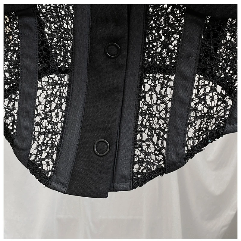 

STREET Newest HIGH Fashion 2021 Designer Blouse Women's V-Neck long slevee Hollow Out Lace SHORT blazer Top Blouse