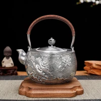 silver pot kettle pure silver 999 hand carved lotus tea ceremony household silver teapot set