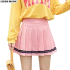 Kawaii плиссированные юбки женские 2020 джинсовые шорты, с завышенной талией, короткая мини-юбка трапециевидной формы юбка для школьной формы для девочек Harajuku черный, белый, розовый цвет синий