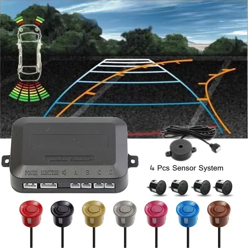 

1Set Reversing Radar 4 Sensors Buzzer 12V 22mm Car Parking Sensor Reverse Backup Radar Sound Alert Indicator Probe System