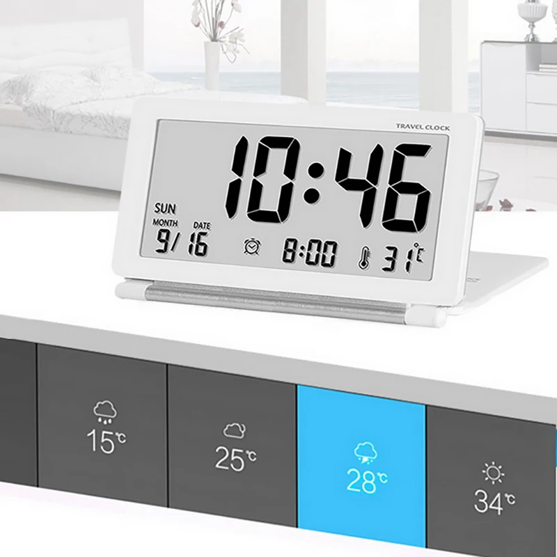 ЖК цифровой дорожный будильник календарь бесшумный электронный складной часы с