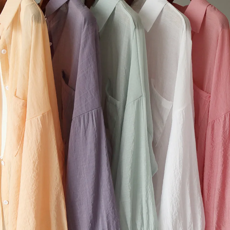 

Женская тонкая однобортная рубашка, свободная повседневная рубашка ярких цветов с лацканами и защитой от солнца, лето 2021
