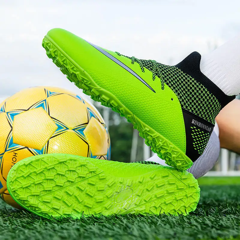 High Top Flat Football Shoes Men Indoor Turf Football Kid Training Lace up Sock Boots Soccer Sneakers zapatos de futbol cesped