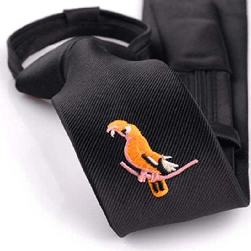 

48cm*5cm Men Tie Animal Embroidered Ties Lazy Tie Easy To Pull Rope Neckwear for Men Slim Necktie Wedding Party Male Dress Gift