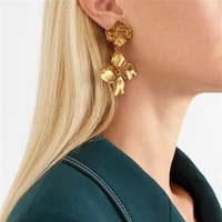 brass with 18k gold 925 needle floral drop earrings women jewelry punk party gown runway rare boucle korean japan trendy