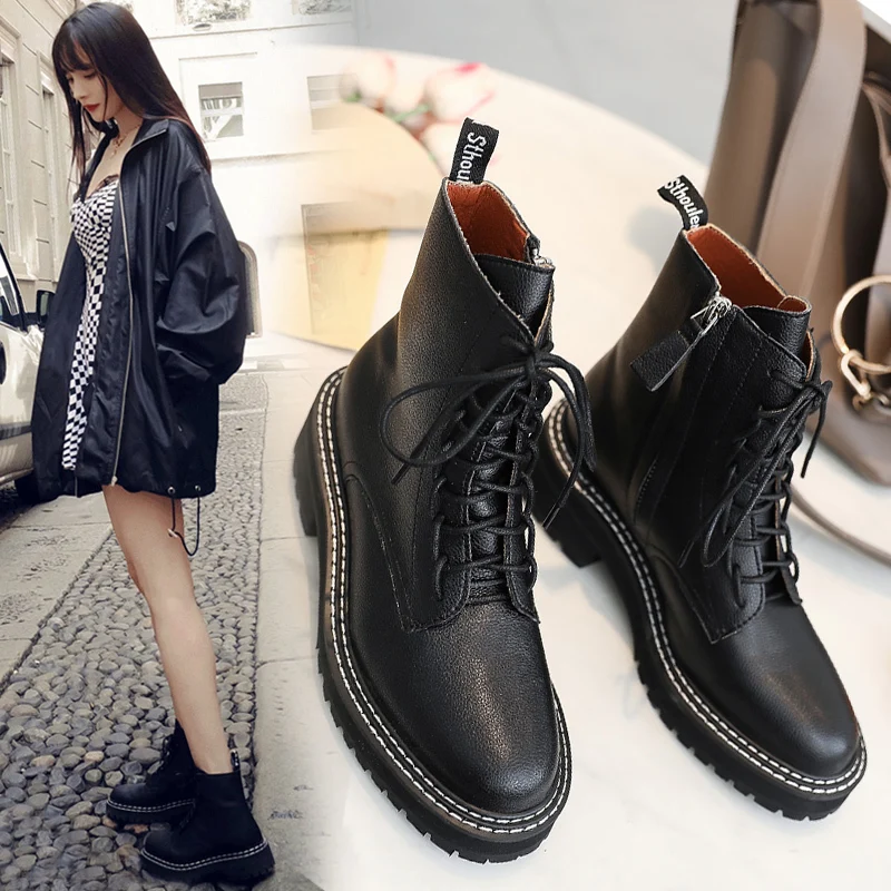 Ботинки martin в Корейском стиле женские ботинки на низком каблуке Новинка 2019 года