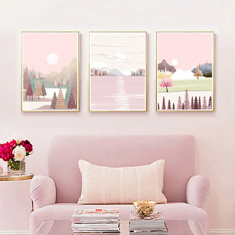 

Pink Soft Color Canvas Paintings Bright Tone Sense Poster Warm Wall Picture for Living Room Wall Decoration Home Decor Art Print