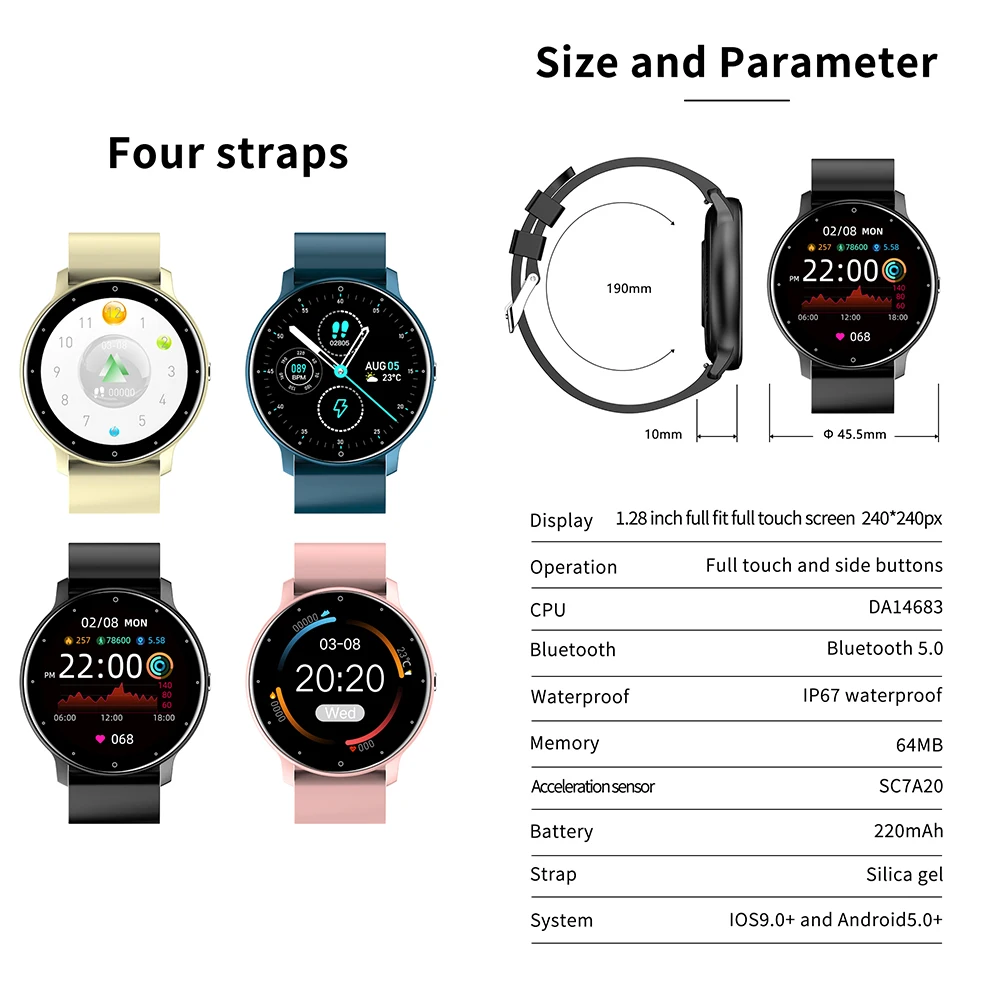 

Smart Watch Customize Wallpaper Message Reminder Sport Smartwatch Men Women Sleep Heart Rate Monitor Watches For IOS Android