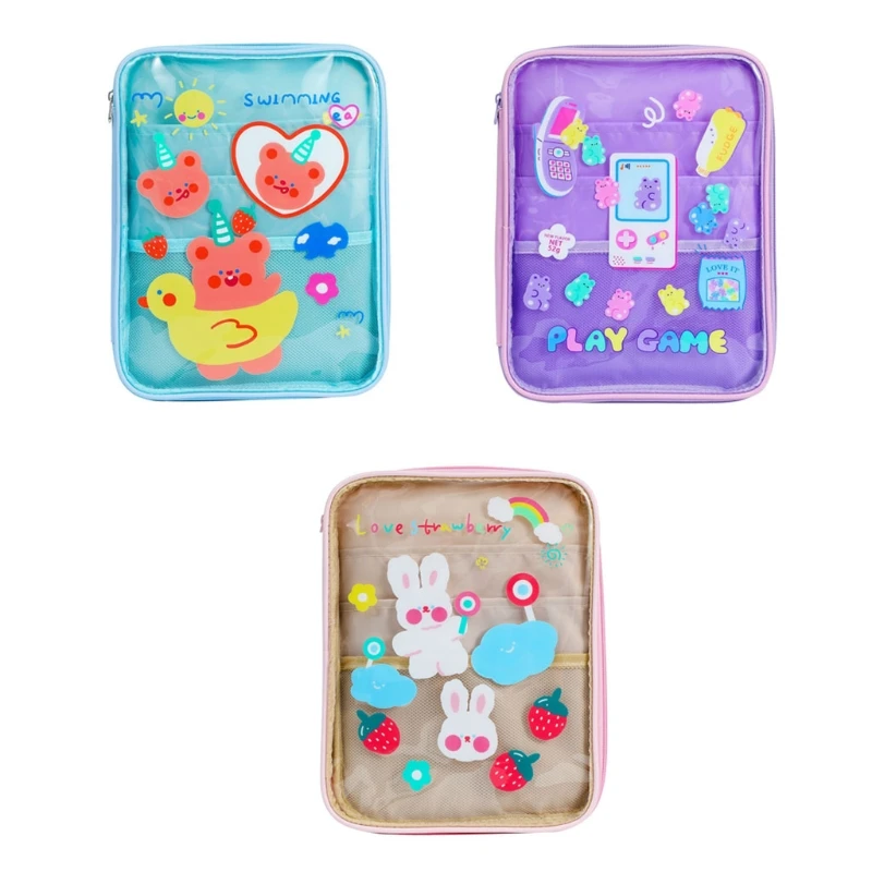 

Cartoon Bear Liner Bags Tablet Storage Bag Clear Carrying Bag with Storage Pockets PVC Transparent Pouches Case