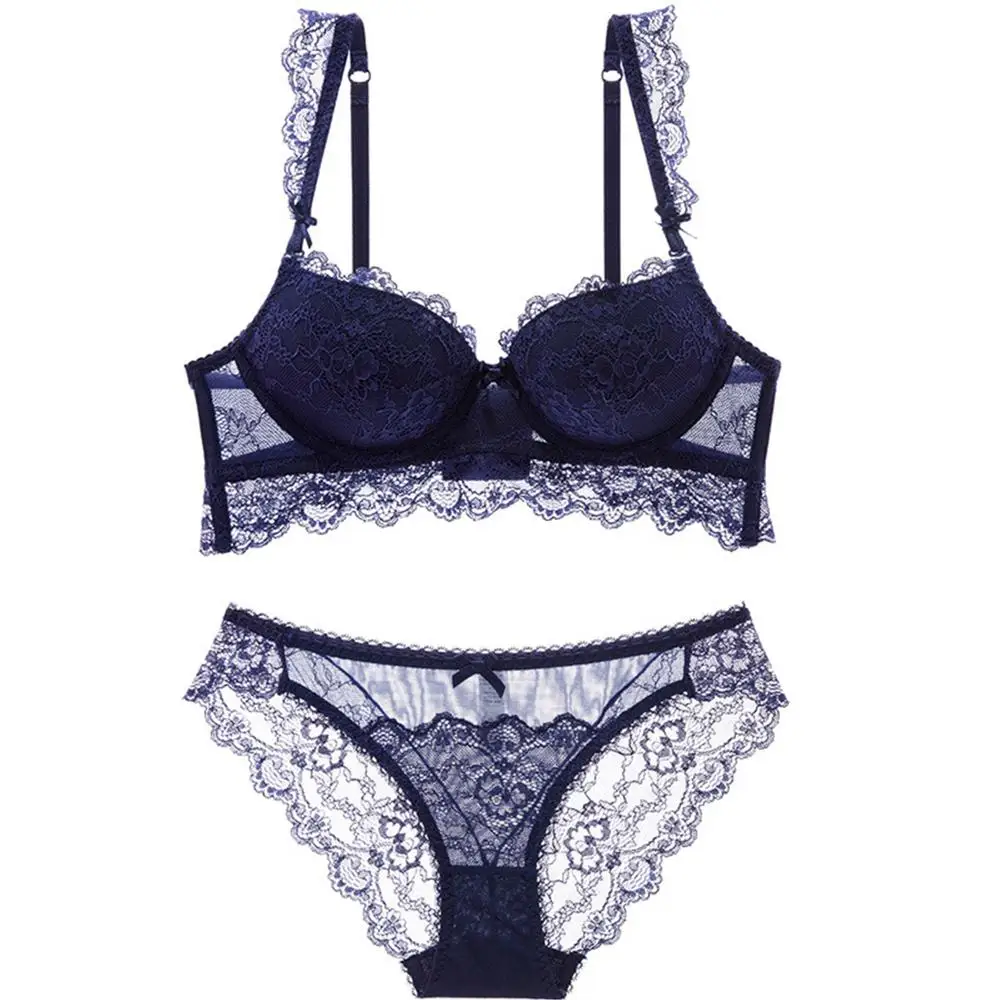 

SXTHAENOO Light luxury Women's Bra Set Cotton Sexy Charming Lace Bra Thick Comfortable Bra Embroidery Underwear 3/4 cup