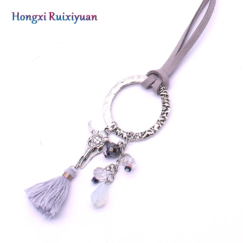 Модное Длинное Ожерелье из сплава в стиле ретро с кисточками виде Головы Быка и