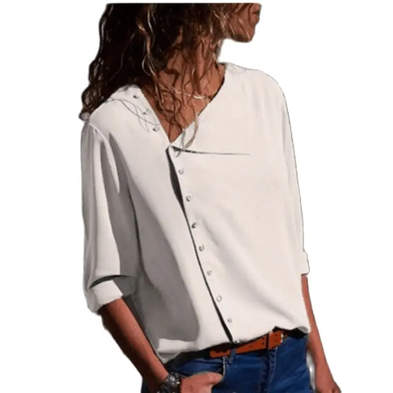 

Блузка женская с длинным рукавом, шифоновая, белая/черная