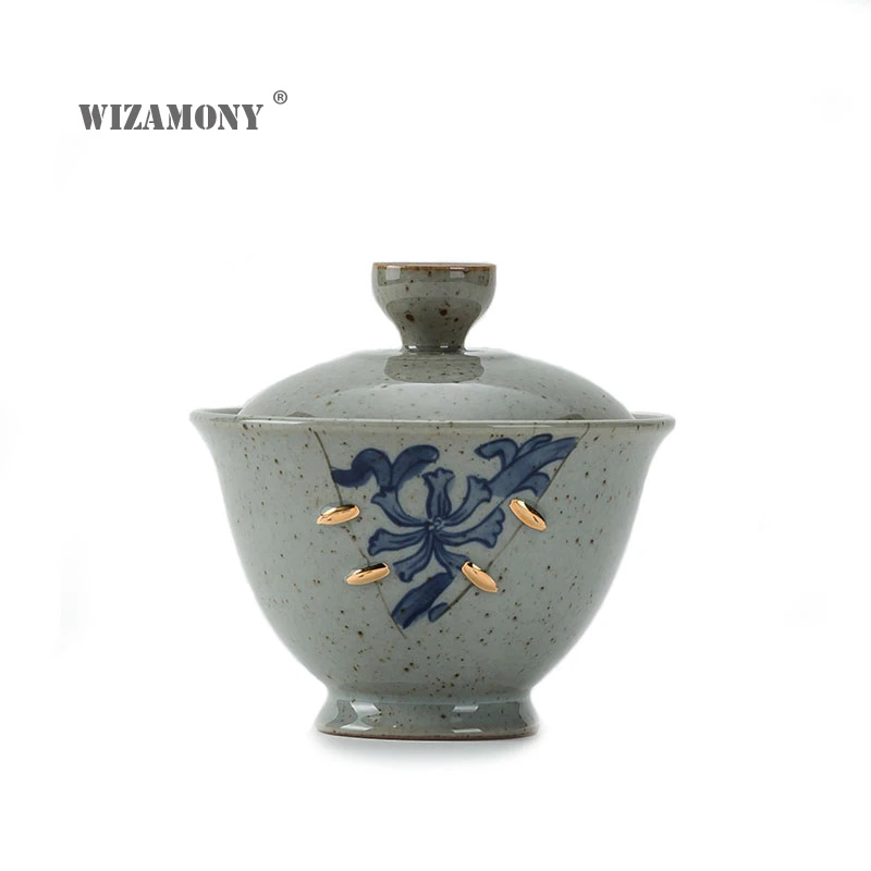 1 шт. WIZAMONY 160 мл сине белый Gaiwan китайский старинный глазурь Цзиндэчжэнь Чайный