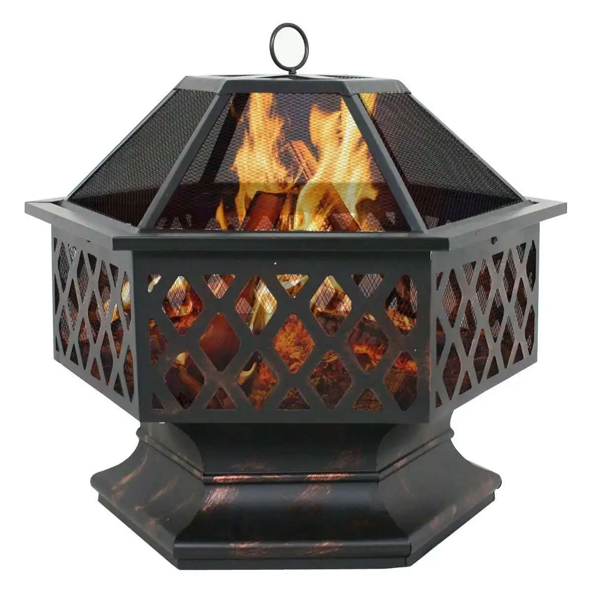 

24Inch Portable Wood Burning Barbecue Fire Pits Hexagonal Brazier for Backyard Poolside Steel Black Courtyard Bonfire Fire Pit