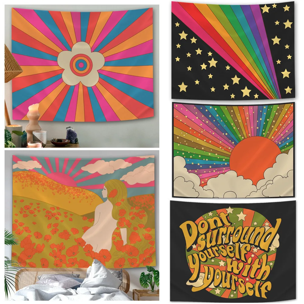 

Tapestry Rainbow Sun Modern Art Wall Hanging Cloth Living Room Bedroom Sofa Background Wall Decorative Cloth Carpet Decoration