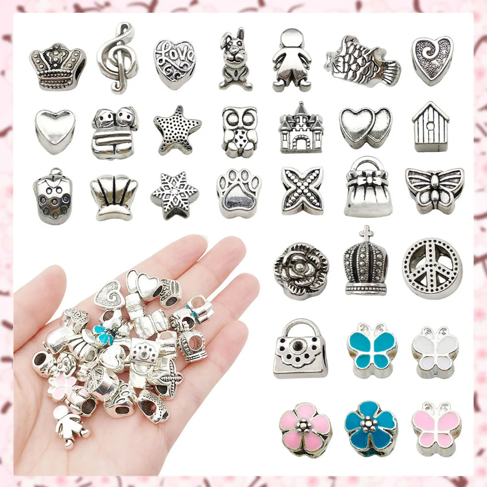 92 шт. браслет с подвесками в розовой подарочной коробке |