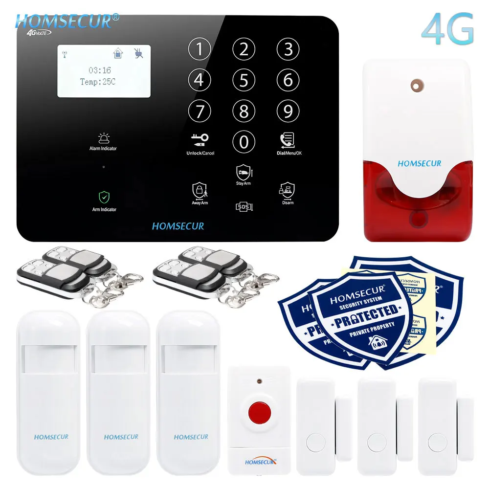 HOMSECUR Беспроводной и проводной 4G/3G/GSM LCD Домашняя сигнализация Система с тревожной кнопкой - Цвет: 4G Set D