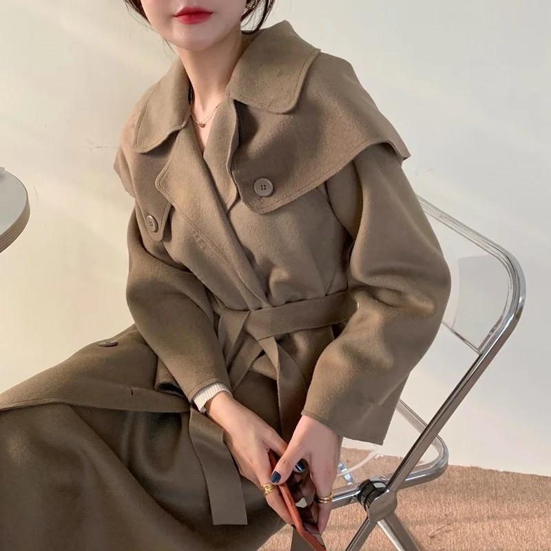 

Vintage Winter Women Long Wool Coat Elegant Double Breasted Sashes Cardigan Jacket Korean One Piece Wool Coat Overcoat 2020 New