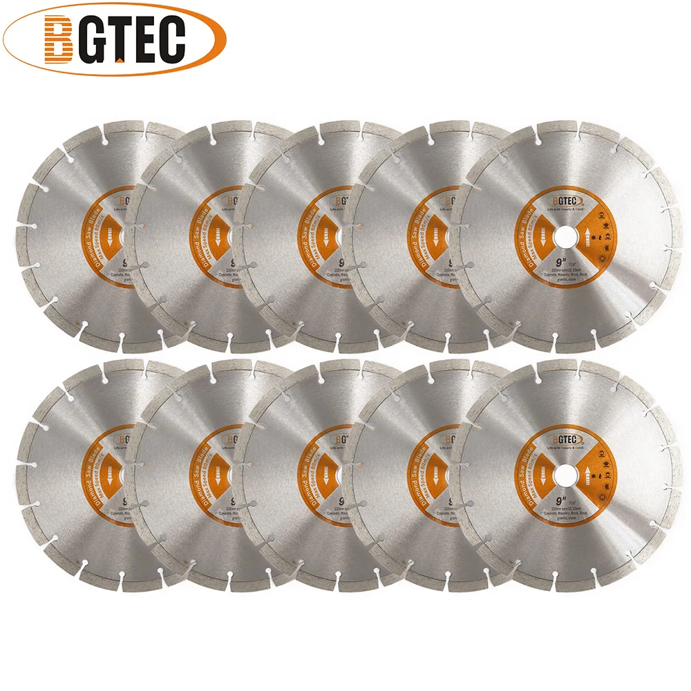 

BGTEC 10pcs 230MM Hot Pressed Diamond Segmented Saw Blade 9 inche Cutting Disc for Granite Marble Stone Tile Concrete