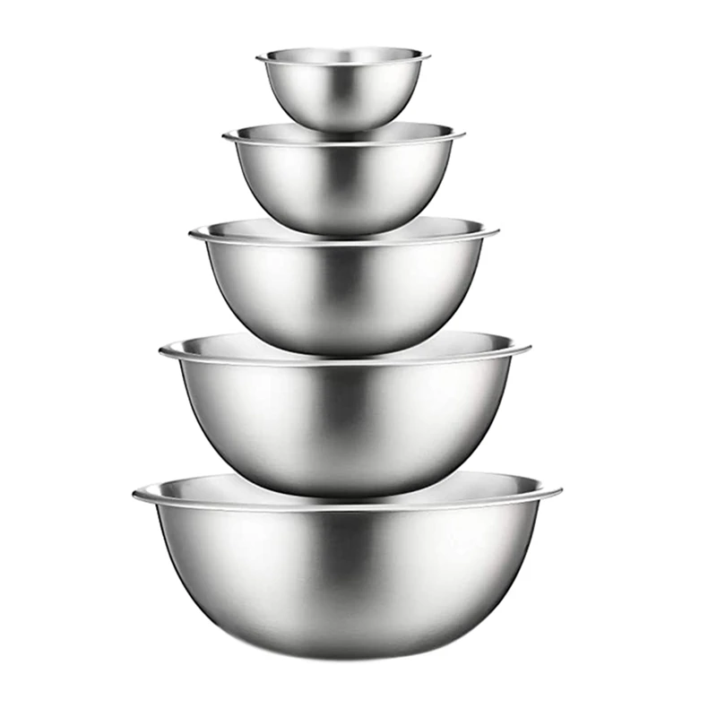 

5Pcs Stainless Steel Bowls Set Capacity Nesting Mixing Bowl Kitchen Cooking Salad Bowls Vegetable Food Storage Container