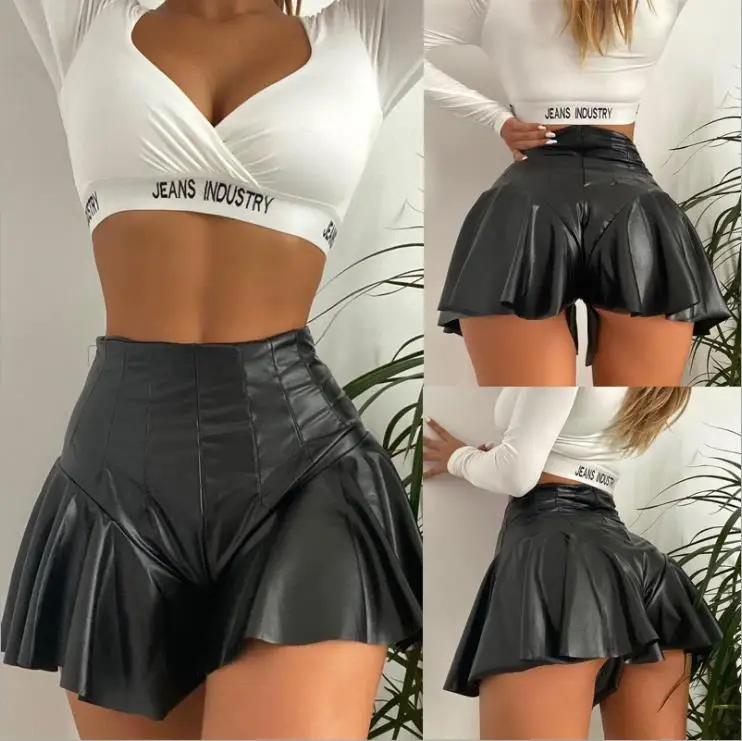 

Summer PU Leather Shorts Women Shorts Skirts Pants Solid Color High Waist Ladies Slim Fit Casual Skinny Shorts